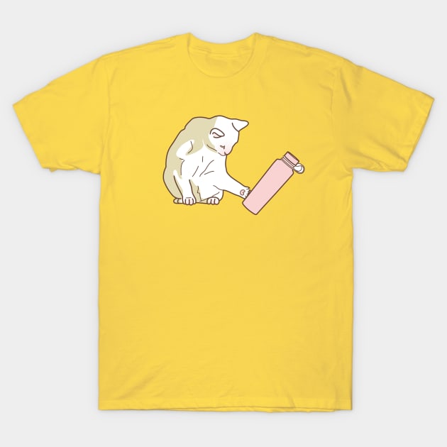 Cat knocking pink water bottle T-Shirt by Wlaurence